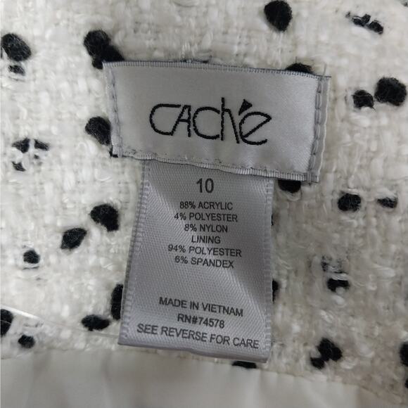 NWT@$98! CACHE! WHITE & NUBBY BLACK TWEEDY STYLE SKIRT, WIDE WAISTBAND! SZ 10 - Picture 6 of 9